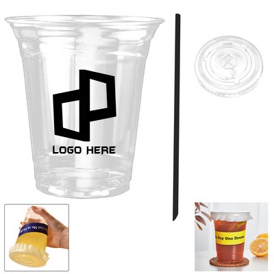 12-Ounce Coffee Cup With Flat Lid And Black Thin Straw