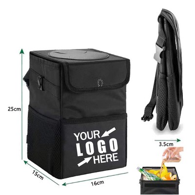 Upgraded Car Trash Can with Lid and 3 Storage Pockets