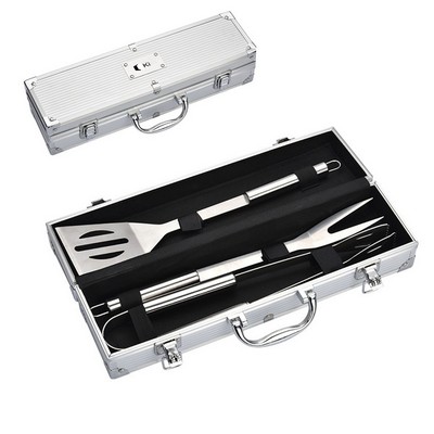 3 Piece Stainless Steel Bbq Set With Storage Case