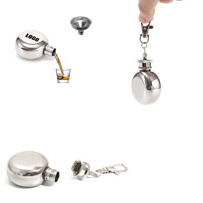 Round 1 Oz Stainless Flask With Key Chain