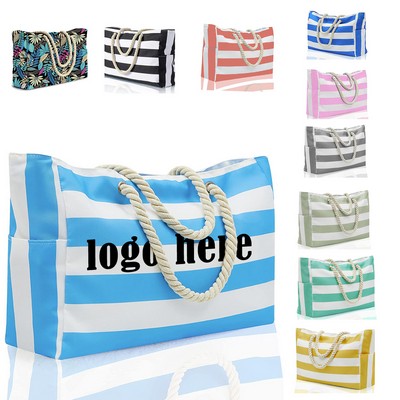 Jumbo Canvas Beach Tote With Rope Handle