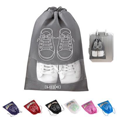 Non-Woven Shoes Drawstring Bag with Clear PVC Window