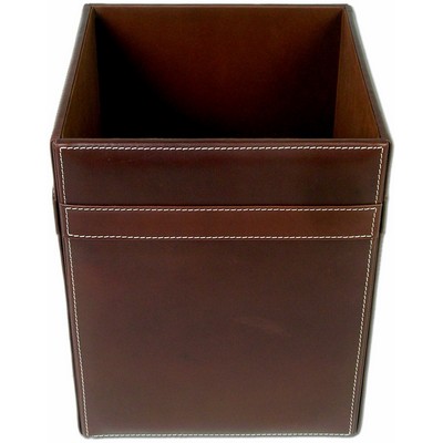 Rustic Brown Leather Square Waste Basket