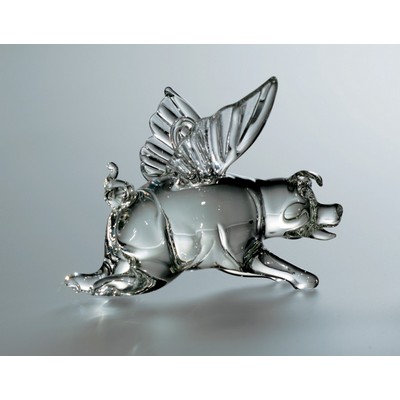 Hand Blown Crystal Flying Pig Figurine