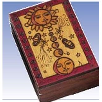 Wood Box w/Sun/Moon/Planets/Stars (3 7/8"x5 3/4"x2 1/8")