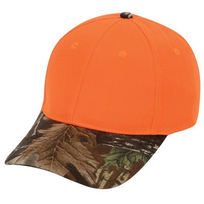 Low Crown Constructed 6 Panel Flame Orange Cap w/Oak Camo Bill