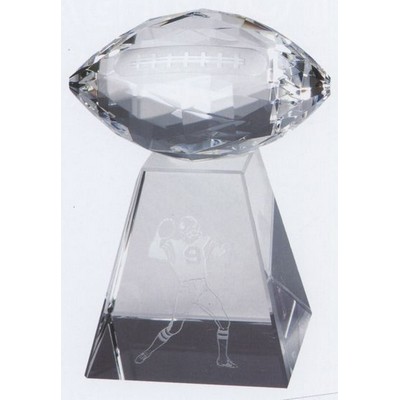 Medium Optical Crystal Faceted Football Award w/Tall Base