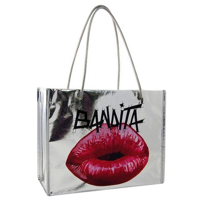 Laminated Metallic Silver Tote Bag 12"x9.5"x5"