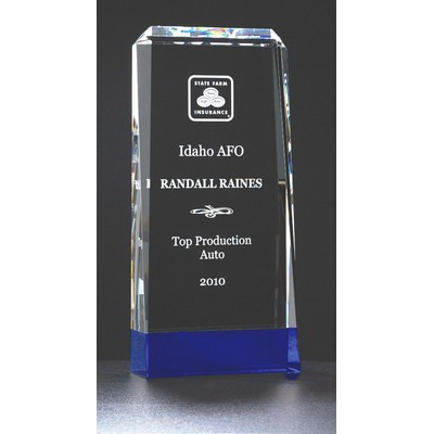 Premium Series Clear Crystal Trophy w/ Cobalt Blue Base (4 3/8"x 9 3/4")