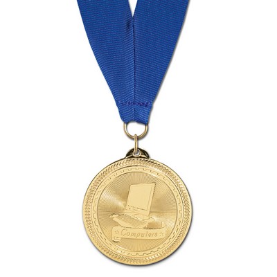 2" Computers Brite Laser Medal w/ Grosgrain Neck Ribbon