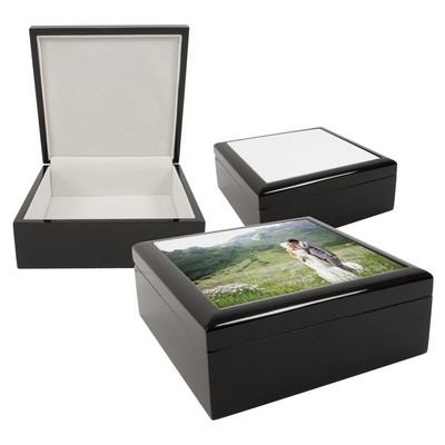 Jewelry Box w/ Sublimation Photo Tile Lid - Ebony Black (6"x6")