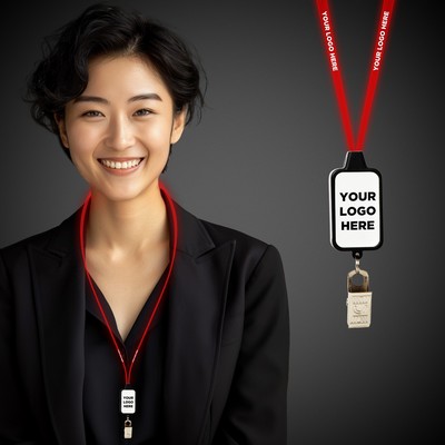 Red LED Light Up Lanyard w/Badge Clip(Laser Engraved)