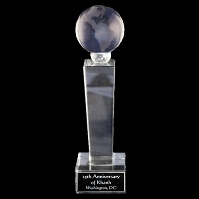 Crystal Engraved Award - 12" extra large - Tower with Globe