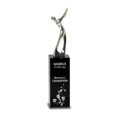 Silver Metal Golf Figure on Black Crystal Pedestal (9 1/2")