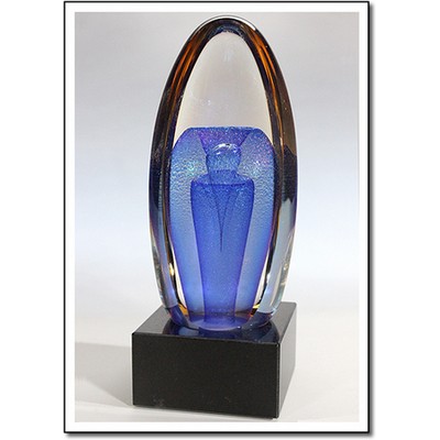 Cobalt Dichro Mirror Sculpture w/ Marble Base (3"x7.5")