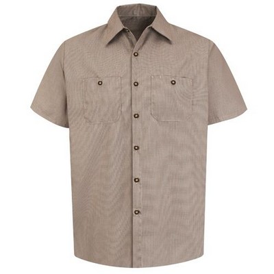 Red Kap™ Men's Short Sleeve Geometric Micro-Check Work Shirt - Khaki Tan/Black