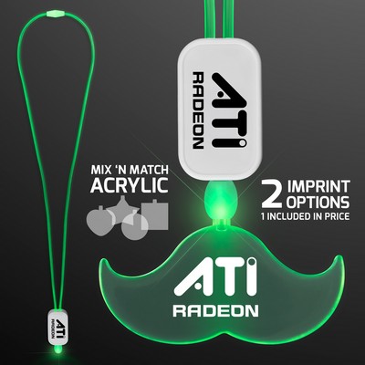 Green Light Up Lanyard Necklace with Acrylic Mustache Pendant - Overseas Imprint