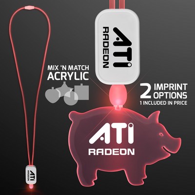 "Neon Look" Necklace Red LED Lanyard with Acrylic Pig Pendant - Domestic Imprint