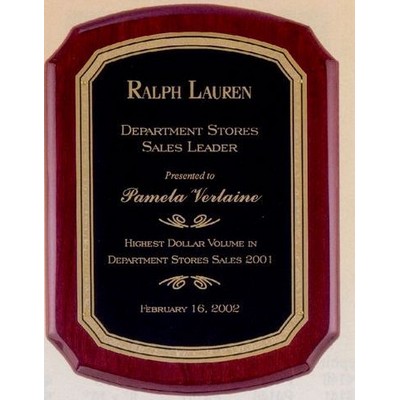 Rosewood Piano Finish Plaque with Florentine Plate, 9 x 12"