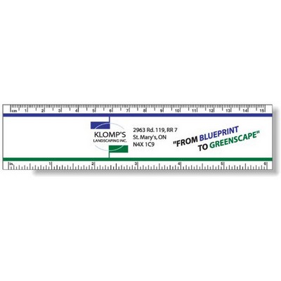 .040 White Matte Styrene Plastic 6" Rulers (1.5" x 6.25") square corners, spot color imprint