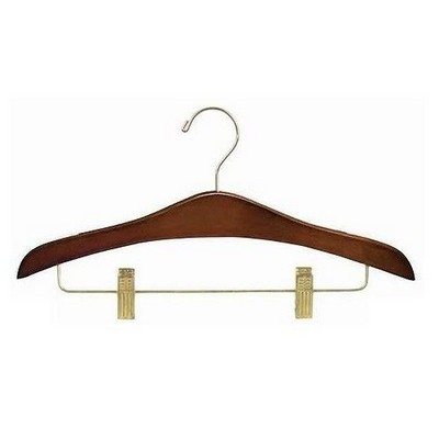 Decorative Walnut & Brass Wooden Suit Hanger w/Clips