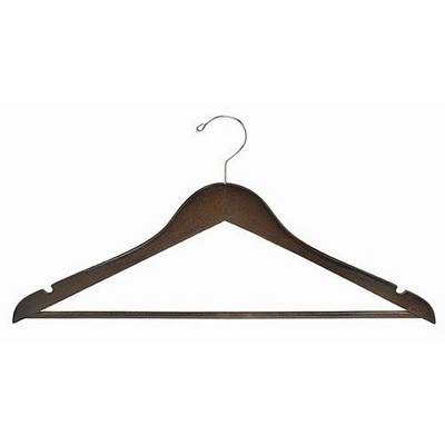 Flat Wooden Walnut & Chrome Suit Hanger w/Bar