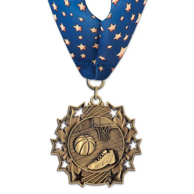 2 1/4" Basketball TS Medal w/ Stock Millennium Neck Ribbon