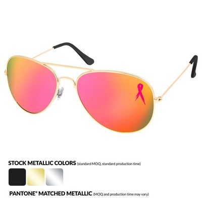 Breast Cancer Awareness Metal Aviator Mirror Sunglasses