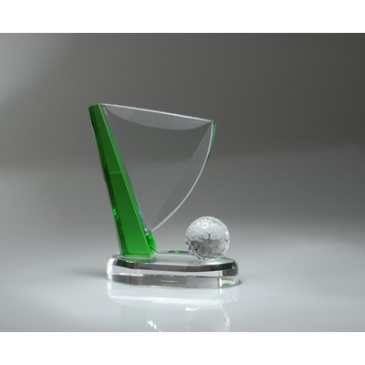 Hole in One Optic Clear / Green Crystal Golf Flag Award - 7 1/2'' h