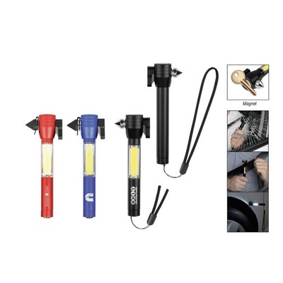 4-in-1 Safety Tool with Cob Flashlight