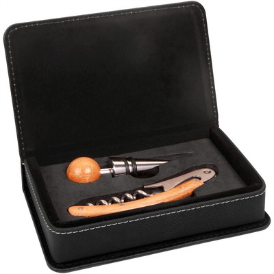 3.5" x 6" - Premium Leatherette Wine Tool Set - Two Piece