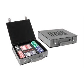 100 Piece Poker Chip Set, Gray Faux Leather Box