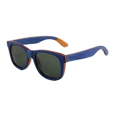 Layered Maple Wood Sunglasses - Blue Frames