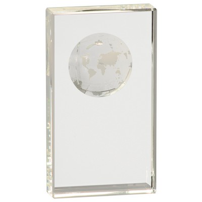 7" Clear Crystal Rectangle with Globe Etching