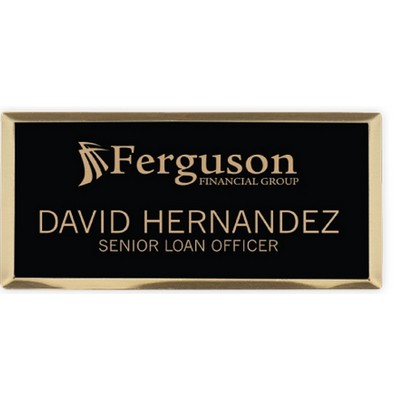 Engraved Metallic Name Badge - Black, 3" x 1 1/2"