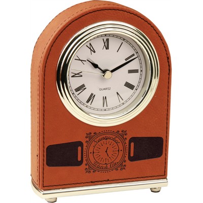 5.5" Light Brown Laserable Leatherette Arch Desk Clock