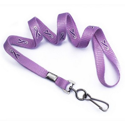 3/8" Purple Breast Cancer Awareness Ribbon Lanyard