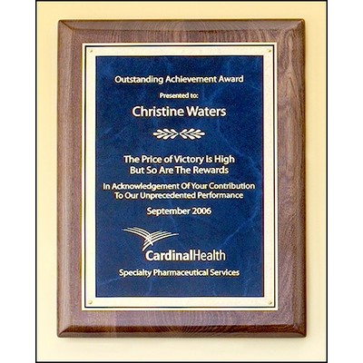 Airflyte® Walnut Piano-Finish Plaque w/Sapphire Blue Marble Plate & Squared Corner (7"x 9")