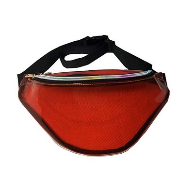 Clear Red Neon Vinyl Hologram Fanny Pack Belt Waist Bum Bag Laser Travel Beach Purse