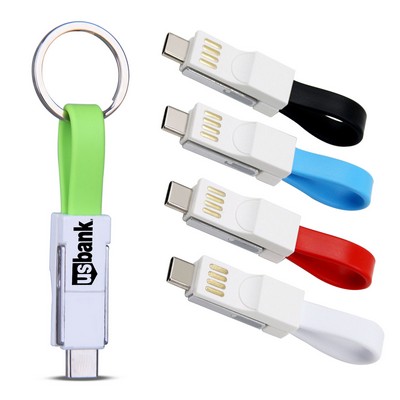 3-in-1 USB Slide Magnet Charging Cable w/Keychain (Shorter Prod Time)