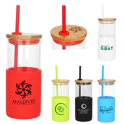 Barbados Glass Tumbler w/Bamboo Lid & Straw