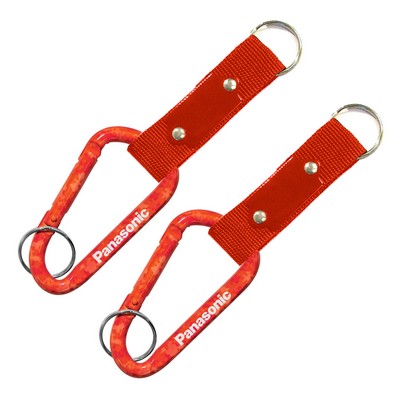 Red Carabiner w/Strap & Metal Plate & Split Ring