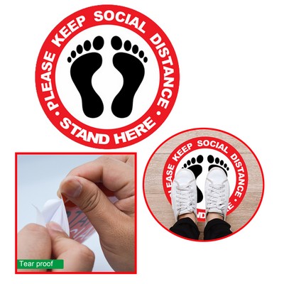 Round White/Red PPE 6' Apart Social Distance Sticker/Floor Decal