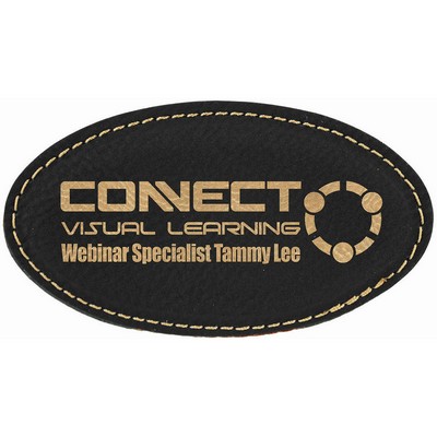 Black/Gold Laser Engraved Leatherette Oval Badge Blank with Magnet (3 1/4" x 1 3/4")