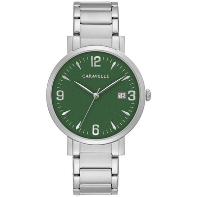 Caravelle Men's Retro Style Stainless Steel Bracelet Watch w/Jaguar Green Dial