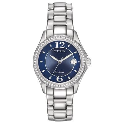 Citizen Ladies' Silhouette Crystal Eco-Drive Stainless Steel Watch w/Blue Dial