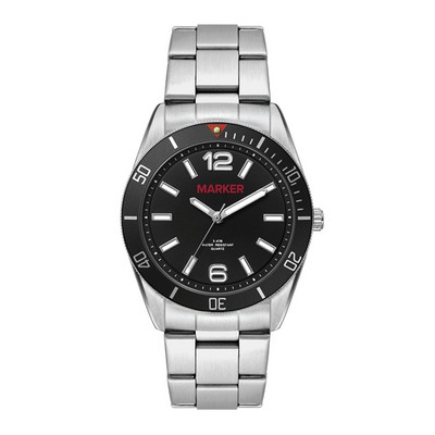 Wc5187 22mm Metal Matte Silver Case, 3 Hand Mvmt, Black Dial, Bk Rotating Bezel, Silver Bracelet, Fl