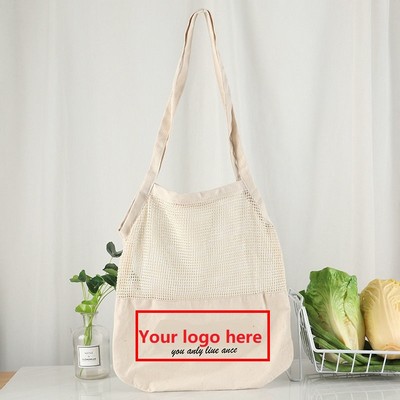 Half Mesh Grocery Tote Bag