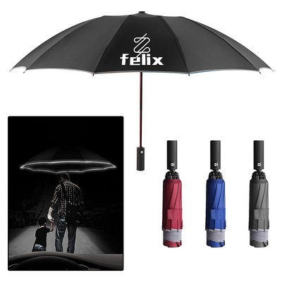 Reverse Automatic Open Umbrella With Reflective Stripe