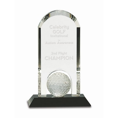 9" Clear Crystal Dome with Inset Golf Ball on Black Pedestal Base